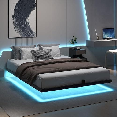 HOMBCK Floating Bed Frame Full Size with LED Light, Modern Metal Bed Frame, No Box Spring Needed, Noise Free, Easy Assembly - Image 1
