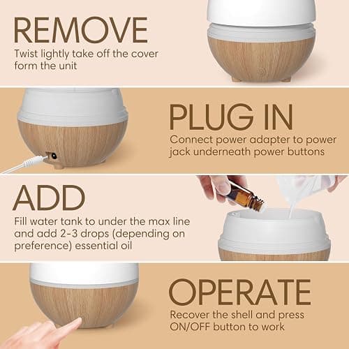 SALKING Aroma Diffuser Ätherische Öle - Aromatherapie Raumduft Ultraschall Diffusor 100ml mit Automatischer Abschaltfunktion,Weiß Holzmaserung Duftöldiffusoren Duftlampe RGB für Zuhause Büro thumbnail 7