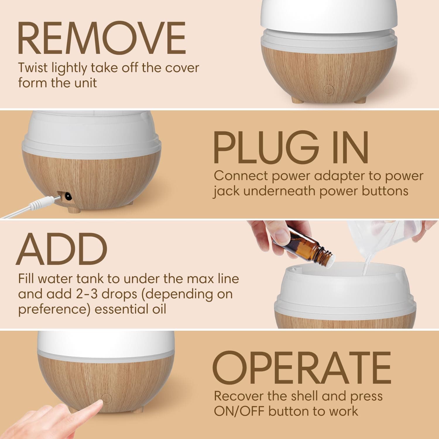 SALKING Aroma Diffuser Essential Oils - Aromatherapy Space Perfume Ultrasonic 100ml with Auto Off Function, White Wood Grain Aroma Diffusers Fragrance Lamp RGB for Home and Office thumbnail 7
