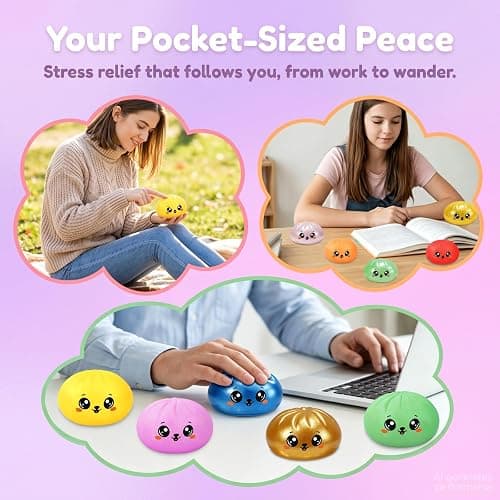 Dumpling Squishy Mystery Box,Dumplings Style Stress Balls for Adults and Kids, Cute Steamer Basket Design with Squeezable Ball Stress Relief Fidget Toys (4 PCS) thumbnail 8