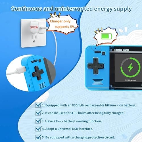 Handheld Game for Kids -Preloaded 220 Retro Video Games, Portable Gaming Player with Rechargeable Battery 3.0" LCD Screen, Mini Arcade Electronic Toy Gifts for Boys Girls (Blue) thumbnail 3