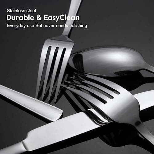 45-Piece Flatware Sets, Silverware Set for 8, Durable Stainless Steel Tableware in Ergonomic Design Size and Weight, Kitchen Utensils Set with Steak Knives, Rust-proof, Dishwasher Safe thumbnail 4