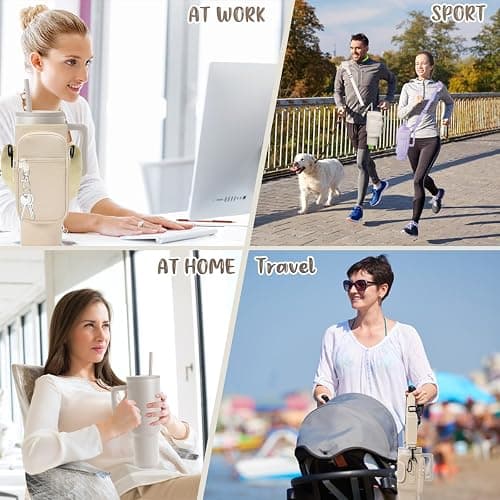 40 oz Tumbler with Handle Lid and Straw & 40 oz Tumbler Accessories - Vacuum Insulated Stainless Steel Double Wall Water Bottle with Strap Bag - Holiday Gifts for Women Men (Cream) - Cream thumbnail 4