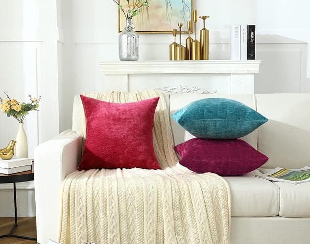 Jeneoo Decorative Fuschia Pink Throw Pillow Covers Rustic Farmhouse Super Soft Square Chenille Comfy Solid Cushion Couch Cases for Sofa Bedroom Chair (Set of 2, 18 x 18 Inches) thumbnail 6