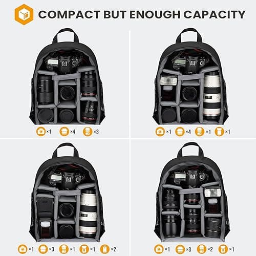 TARION Camera Backpack Bag Small - Professional DSLR Camera Bag Photography Backpack with 13“ Laptop Compartment & Waterproof Rain Cover & Tripod Holder for Photographers (Black TB-S) thumbnail 4