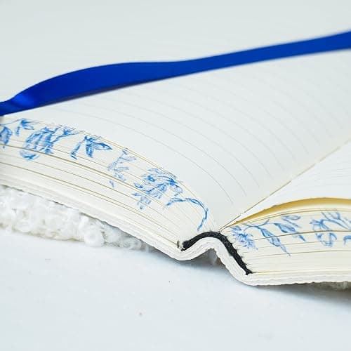 Zosiana Designs PU Leather Hardcover Notebook – Blue Botanical Floral Cover with Printed Edge Design, 380 Lined Pages, Tie Closure, 8.5" × 6" Writing Journal thumbnail 5