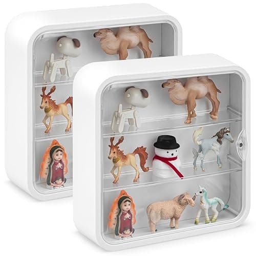 Menkxi 2 Pcs Display Case for Figures 3 Tiers Doll Storage Box Wall Mounted Clear Box Dust Proof Display Cabinet Organizer with Magnetic Door for Mini Toys Action Figures Collectibles, White - Image 1