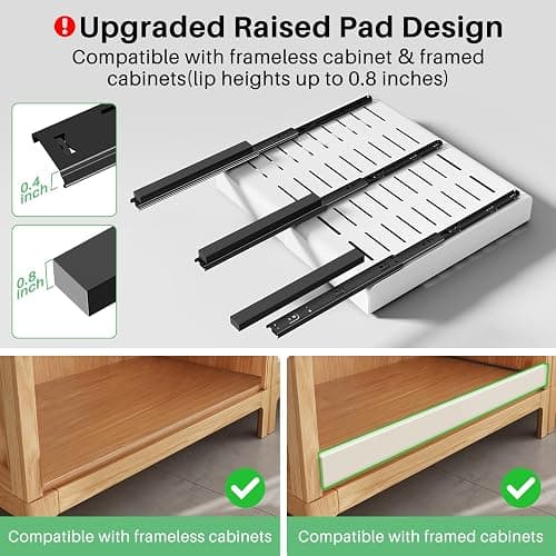 Pull out Cabinet Organizer, 2-pack, Expandable(12"-20") Heavy Duty Slide out Drawers Fixed with Adhesive Nano Film for Pots, Roll out Shelf Storage for Kitchen Base Cabinet Organization(3 Rails) thumbnail 3