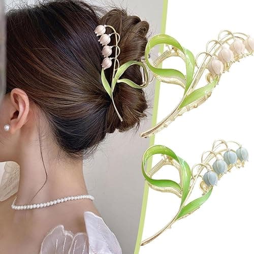 1PC Gold Lily of The Valley Flower Hair Clips, Large Metal Claw Clip,Orchid Clamps,Lily Jaw Clamp Styling Accessories for Thick Thin, Clips and Barrettes thumbnail 4