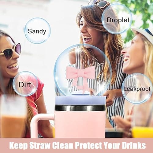 Hpebl 4Pcs Pink Bow Straw Toppers Covers Glitter Stanley Cup Accessories | Dust-Proof Silicone Bow Straw Covers Toppers for Stanley Cups 40/30oz, Shiny Pink Reusable Straws Caps Tips for Tumbler thumbnail 6
