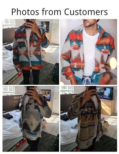 FindThy Men’s Brushed Flannel Shirts Ethnic Aztec Print Button Up Lapel Tribal Shirt Jacket Shacket thumbnail 5
