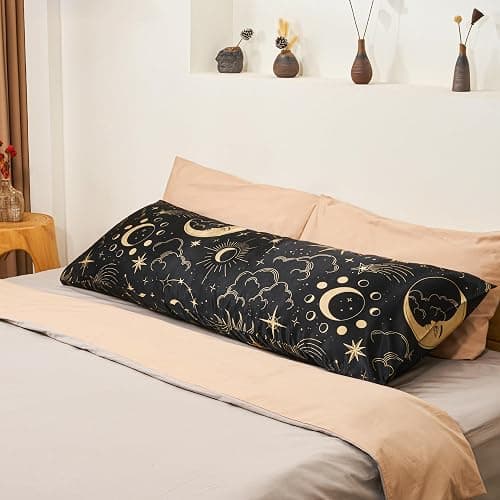 EXQ Home Satin Pillowcase for Hair and Skin - Black Printed Silk Body Pillowcase 20x54 inches - Body Pillow Cases with Envelope Closure, Gifts for Women Men thumbnail 2
