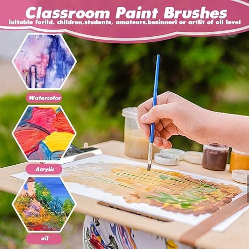ZRLEI Small Paint Brushes Bulk, 110 Pcs Flat Tip Round Acrylic Paint Brushes for Kids Classroom Acrylic Watercolor Canvas Face Painting Touch Up thumbnail 3