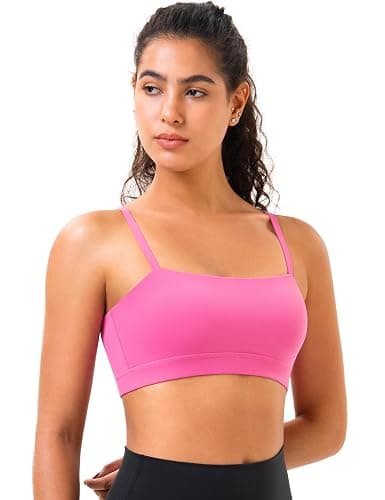YUNOGA Womens Adjustable Spaghetti Thin Strap Sports Bra Square Neck Padded Wireless Workout Yoga Bra thumbnail 4