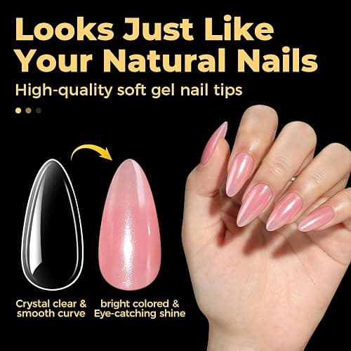 UNA GELLA Almond Fake Gel Nail Tips, 216pcs Medium Almond Pre Shaped Nails Tips for Long-Lasting Acrylic Nails, Perfect for DIY At Home French Style Nail Salon 12 Sizes thumbnail 6