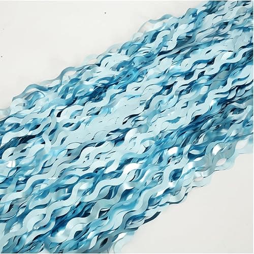 4 Pack Wavy Blue Foil Fringe Curtain 3.3x6.6 Feet | Blue Streamers Tinsel Backdrop for Under The Sea Party Decorations | Ocean Backdrop | Mermaid Birthday Decorations thumbnail 7