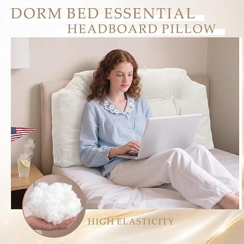 Cinnvoice Portable Headboard Pillow with Handle Twin/Twin XL Dorm Headboard Bed Pillows Removable Chenille for Dorm Room Supplies Housewarming Gift (Cream White) thumbnail 4
