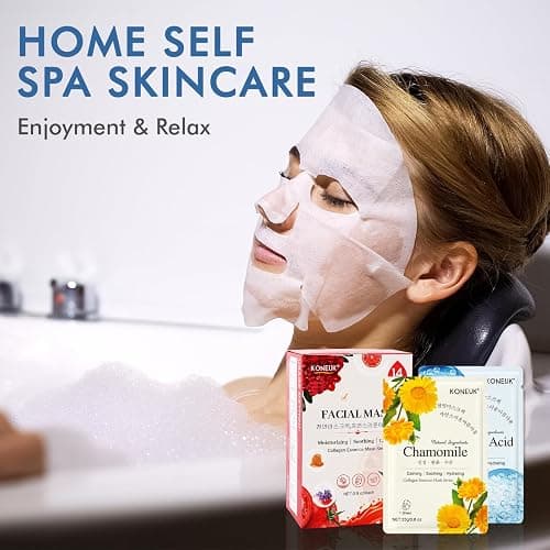 KONEUK 14 Pack Sheet Face Masks Skincare, Hydrating Face Masks Suitable for Dry Skin, Bulk Facial Mask Set for Women Skin Care, Face Mask Gifts Set for Face Spa thumbnail 7
