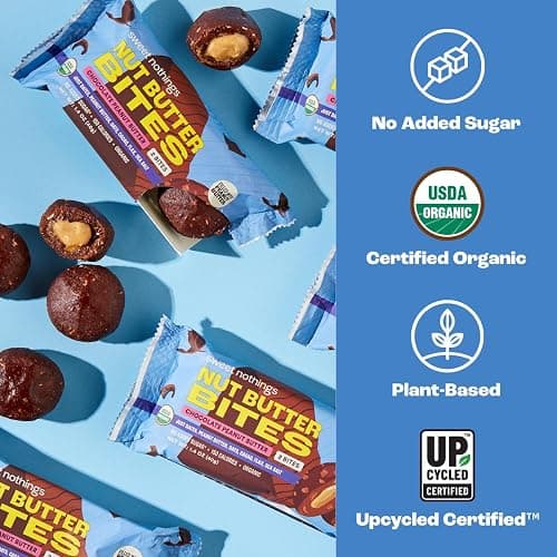 Sweet Nothings, Chocolate, USDA Organic Nut Butter Bites Protein Bar, Nut & Date Snack, Filled with Peanut Butter, 12-2 Bite Value Packs - No Added Sugar, Plant Based, Vegan, Only 7 Ingredients thumbnail 4