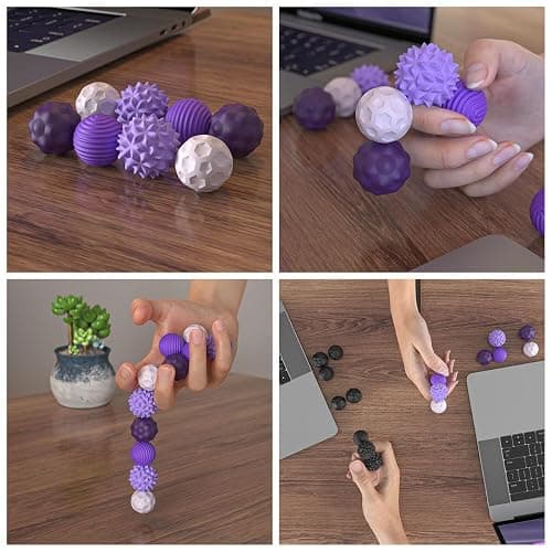 Magnetic Fidget Balls Toys (8PCS), Weighted Texture Tactile Sensory Fidget Balls, Stress Anxiety Relief Toys for Fingers Hands, Pain Stimming Tools for Adults & Teens with Autism (Purple) thumbnail 7
