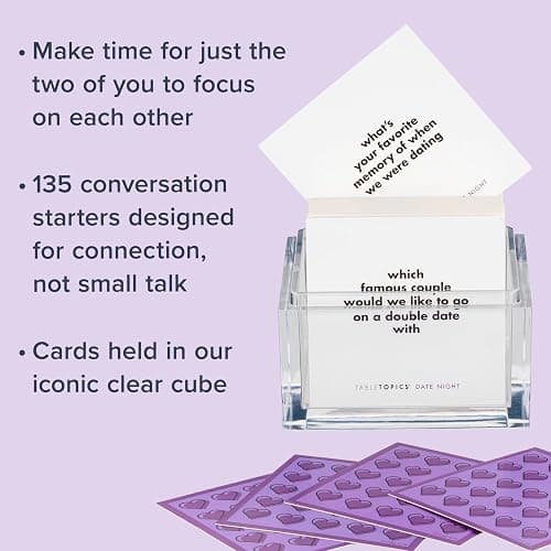 TableTopics Date Night Question Card Game – 135 Conversation Starter Cards for Romantic Evenings, Quality Time Together with No Distractions, Gift for Couples' Anniversaries thumbnail 3