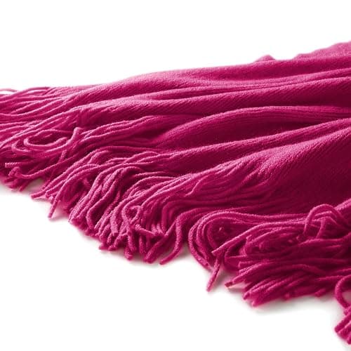 Homiest Dark Pink Knitted Throw Blanket with Fringe, 50x60 Inch | Pure Acrylic, Lightweight & Breathable, All-Season Use, Machine Washable, Wrinkle & Fade Resistant, for Couch Sofa And Bed thumbnail 7