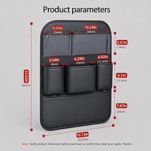 Leather Car Seat Back Organizer, Backseat Kick Mat Protector with Clear Touchscreen Tablet Holder, Cup Holder, Tissue Holder and Storage Pockets, Fits Cars SUVs Minivans, Black thumbnail 3