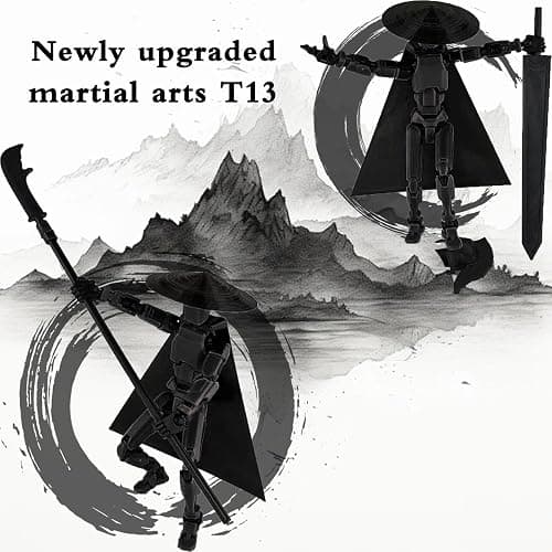 PkghoKids Already Assembled T13 Action Figure Accessories,T13 Multi-Jointed Movable 3D Printed Toys (Black) thumbnail 3