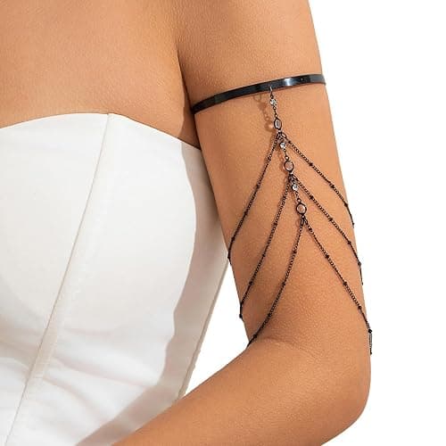 Simple Crystal Bead Tassel Upper Arm Chain Bracelet Multi-layered Bikini Armlet Rhinestone Adjustable Open Arm Cuff Bangle Bracelets Summer Beach Body Jewelry for Women thumbnail 5
