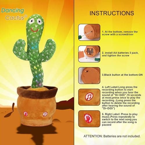 Emoin Talking Dancing Cactus Toy Mimicking Toy, Singing Cactus Mimicking Recording Repeating What You Say with LED English Songs for Toddlers Boys Girls, Interactive Baby Toys thumbnail 3