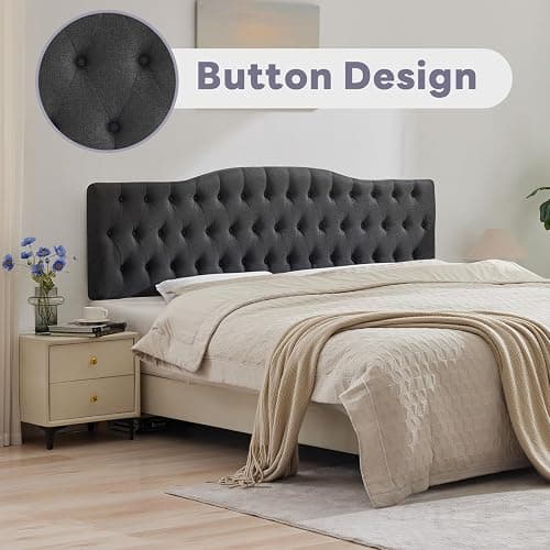 Iroomy Upholstered Queen Headboard, Button Diamond Tufted Headboard with Adjustable Height and Solid Wood Leg, Linen Padded Headboards for Queen Size Bed, Modern Head Board, Dark Grey thumbnail 4
