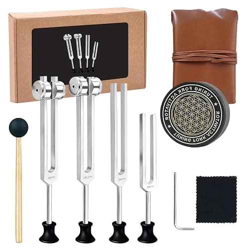 Tuning Forks Set - 128Hz, 136Hz, 256Hz, 384Hz, Chakra & Body Tuning Forks Kit with Activator and Pouch, for Meditation, Relaxation & Energy Balance - Image 1
