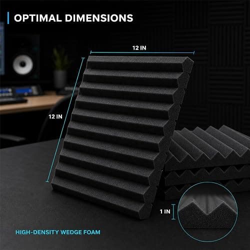 TEMGCUAM 54 Pack Acoustic Foam Wall Panels, 12 x 12 x 1 in | High-Density Sound Absorbing Panels for Studios, Gaming Rooms & Offices; Includes 270 Adhesive Pads for Easy Wall Application thumbnail 3