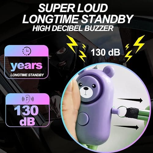 Personal Alarm Safe Sound for Women Kids Elders, 2 Pack Cute 130dB Loud Siren Safety Self-Defense with LED Light, Security Keychain Emergency Alert Alone (Blue+Purple) thumbnail 4