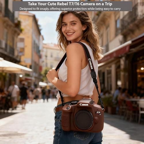 Frevyve Case for Canon EOS Rebel T7 Rebel T6 Camera, Soft Silicone Rubber Protective Camera Case Cover Accessories, Lightweight, Anti-Scratch with Button Marking for EOS Rebel T7 T6 (Brown) thumbnail 4
