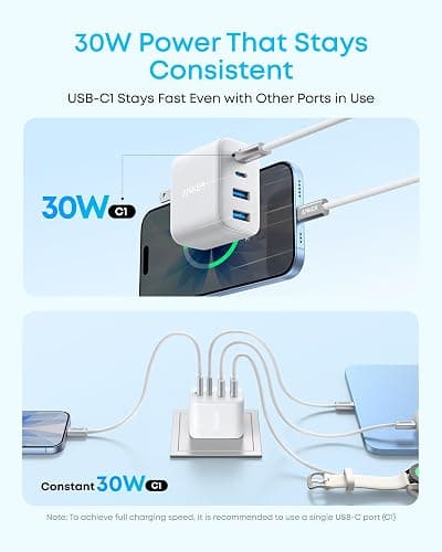 Anker Zolo USB C Charger Block, 2-Pack 4-Port Wall Adapter with 50W Max Output, 2 USB-C and 2 USB-A, Compact and Stable Design, for iPhone 17/16 Series, MacBook, iPad, Pixel, Galaxy, and More (White) - Image 1