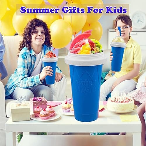 Slushie Maker Cups, Magic Quick Frozen Smoothies Cup for Homemade Milk Shake Ice Cream Maker, Cooling Cup, Double Layer Squeeze Slushy Maker Cup, Birthday Gifts for Friends,Family (Blue) thumbnail 7