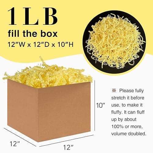 Corlcol 1LB Crinkle Paper Shred Filler for Gift Box Bag and Basket On Holidays(Light Yellow) thumbnail 2