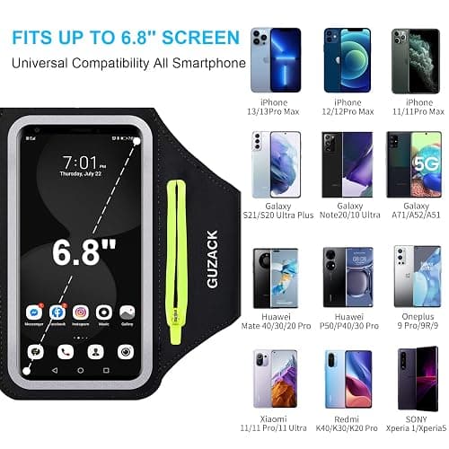 GUZACK Phone Holder for Running with Zipper Pouch, Running Armband for iPhone 16 Pro/15/14/13/12/11 Pro Max, Galaxy S24/S23/S22, with Key Pocket & Card Slot (Green Zipper, M) thumbnail 3