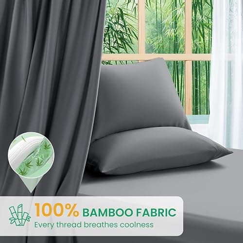 SONORO KATE 100% Viscose Derived from Bamboo_Sheets Queen Size, Ultra Breathable & Cooling Bed Sheets for Hot Sleepers, Hotel Luxury Silky Bedding Sheets, 16" Deep Pocket - 4PC (Dark Grey,Queen) thumbnail 2