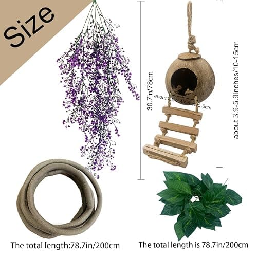 MUYG Crested Gecko Coconut Hut with Ladder,Bearded Dragon Coco Den Reptile Shell Hideout Husk Hut Climbing Plants Leaves Tank Accessories for Lizard Chameleon Snakes thumbnail 3