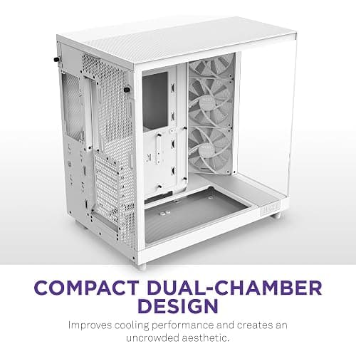 NZXT H6 Flow | CC-H61FW-01 | Compact Dual-Chamber Mid-Tower Airflow Case | Panoramic Glass Panels | High-Performance Airflow Panels | Includes 3 x 120mm Fans | Cable Management | White thumbnail 3