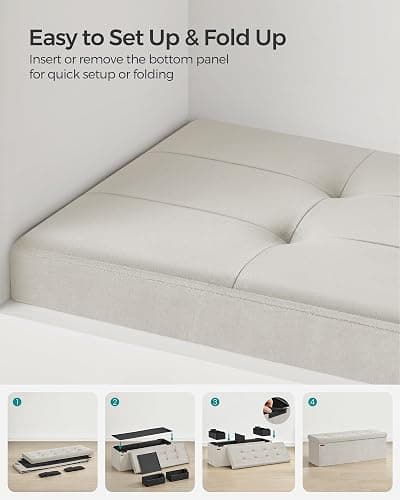 SONGMICS Mazie Collection - Storage Ottoman Bench, Foldable Foot Rest, 15 x 43 x 15 Inches, End of Bed Bench, Storage Chest, Load 660 lb, Living Room, Bedroom, Entryway, Cream White ULSF277W01 thumbnail 7