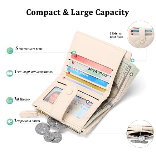 GAEKEAO Small Wallet for Women Slim Bifold Leather RFID Blocking Credit Card Holder Wallets Zipper Pocket Coin Purse with ID Window thumbnail 2