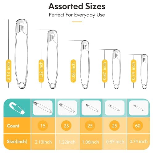 Huhuhero 160Pcs Safety Pins, Large & Small Safety Pins for Clothes Sewing Craft, Nickel Plated Steel Assorted Size Pins Bulk, Art and Craft Supplies (Sliver) thumbnail 4
