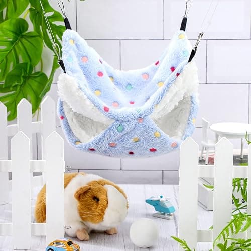 BOAO 2 Pcs Guinea Pig Rat Hammock Guinea Pig Hamster Ferret Hanging Hammock Accessories for Small Animals Chinchilla Parrot Sugar Glider Ferret Squirrel (Hot Pink,Blue,Dot Pattern) thumbnail 3