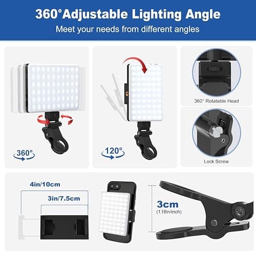 OLRPT Selfie Light, Phone Light with Front & Back Clip, 60 LED Portable Light with 3 Modes, 5000mAh Rechargeable Video Light for Phone, iPhone, IPad, Laptop, TikTok, Makeup, Live Stream, Vlog thumbnail 7