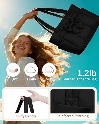 Crush Bow Puffer Tote Bag for Women, Work Teacher Nurse Shoulder Handbag | Fits 40oz Tumbler, 15.6" Laptop Bag, Daily College Bags, Nursing Clinical Bag, Beach/Shopping/Trips, Ideal Gift for Her thumbnail 5
