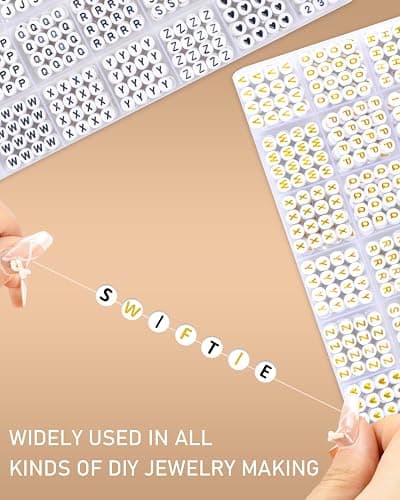 L'EclatDina 2 Box Set Letter Beads, Alphabet Beads for Bracelets, 1900+ PCS Round Number & Heart, 5m Elastic String Jewelry Making Kit, Ideal for Friendship Bracelets (Black+Gold) thumbnail 8