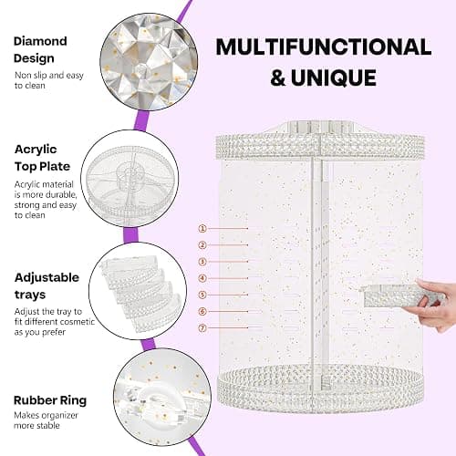 HEMTROY 360 Degree Rotating Makeup Organizer, Extra Large Capacity Organizador De Maquillaje, Removable 7 Layers Lipstick Organizer Cosmetic Storage Cases Perfume Organizer for Vanity (Glitter) thumbnail 5